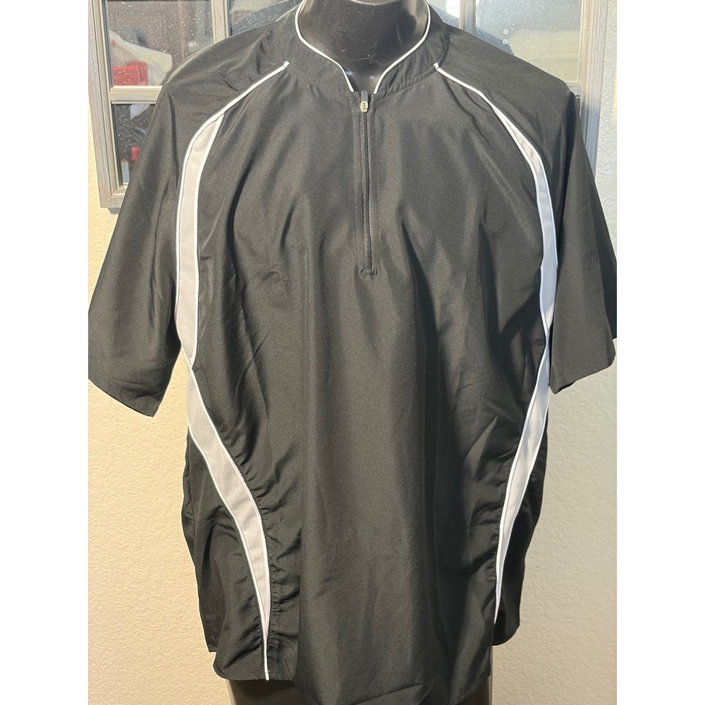 A4 Mens Quarter Zip Short Sleeve Warm Up Jacket Black White N4241 Size Large